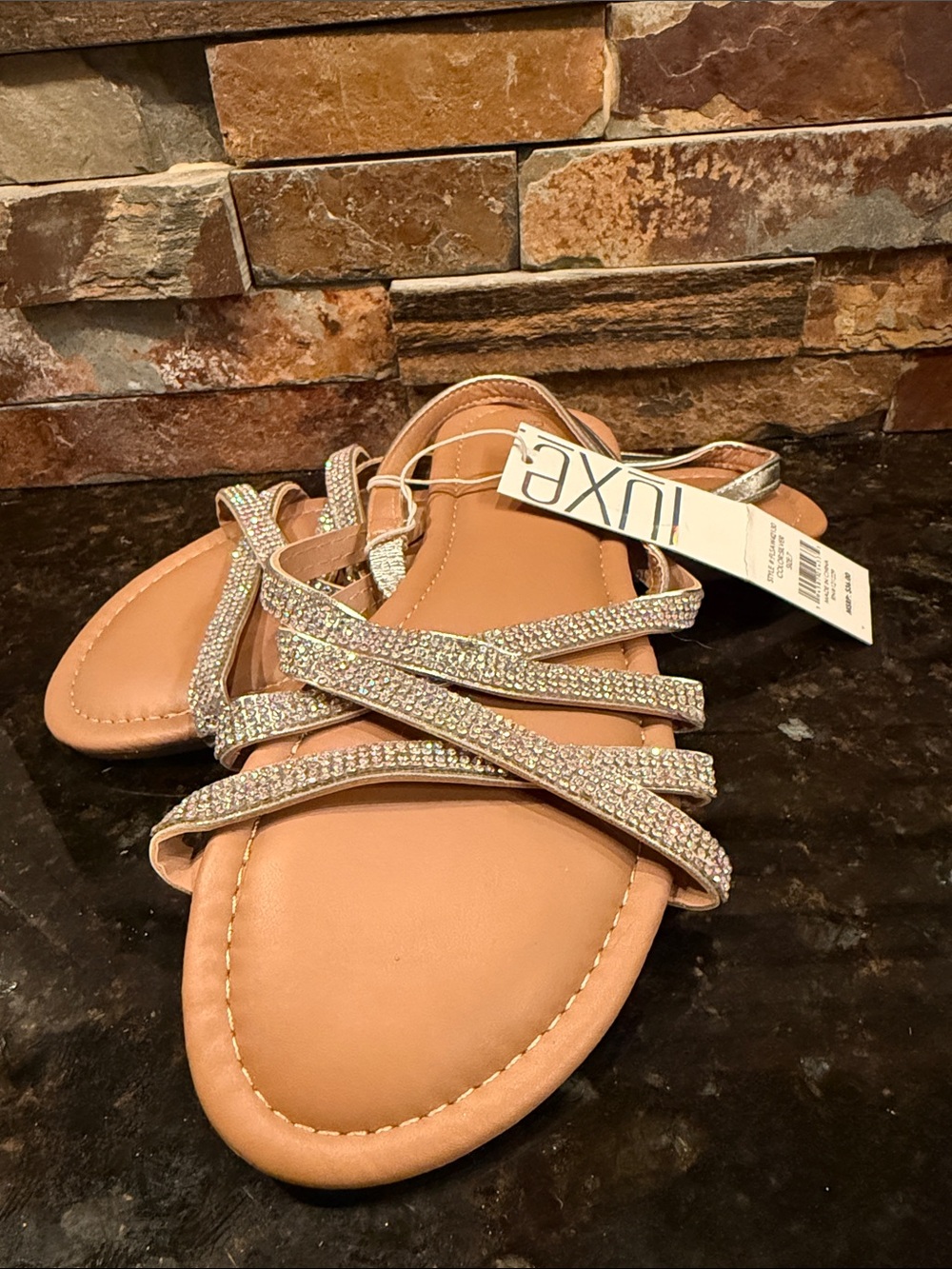 Luxe Women's Blush Tan Rhinestone Strappy Sandals